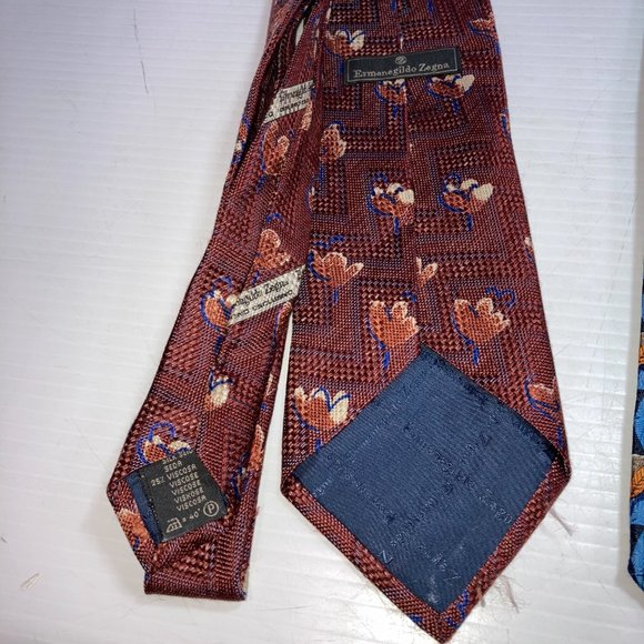 Ermenegildo ZEGNA Silk  Made In Italy Ties Lot of 3 Burgundy Blue Rust  58". 3.7 - Picture 3 of 7